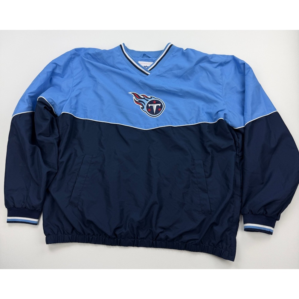 Tennessee Titans Jacket Mens 2XL Blue Pullover Windbreaker Logo V Neck